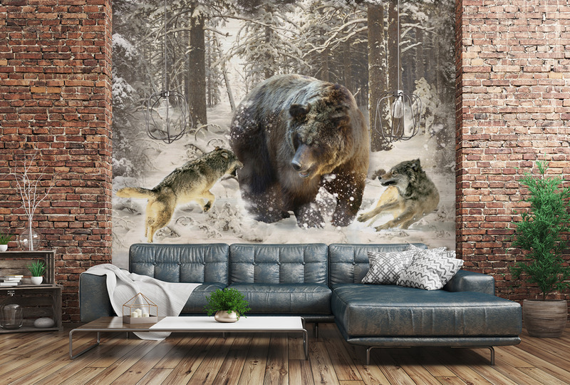 Атака волков на медведя