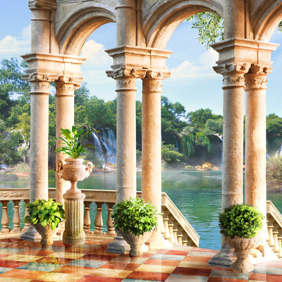 Терраса с видом на водопад