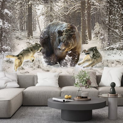 Атака волков на медведя