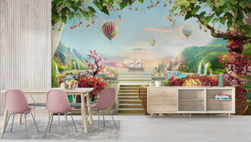 Каменная терраса с видом на парусную лодку