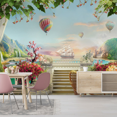 Каменная терраса с видом на парусную лодку