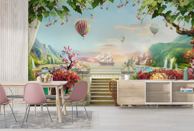 Каменная терраса с видом на парусную лодку