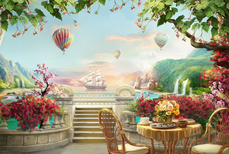 Каменная терраса с видом на парусную лодку