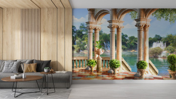 Терраса с видом на водопад