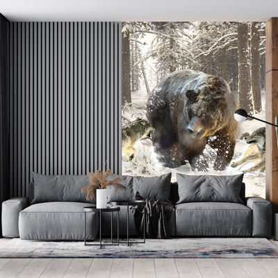 Атака волков на медведя