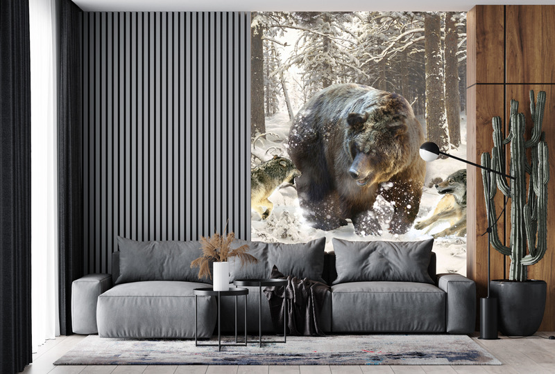 Атака волков на медведя